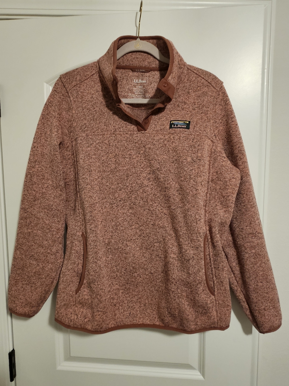 L.L. Bean Women's Heathered Coral Snap-Front Fleece Pullover Size Large Regular